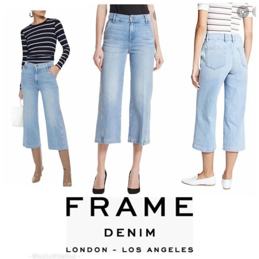 Frame wide leg high-rise crop, twist-seam jeans